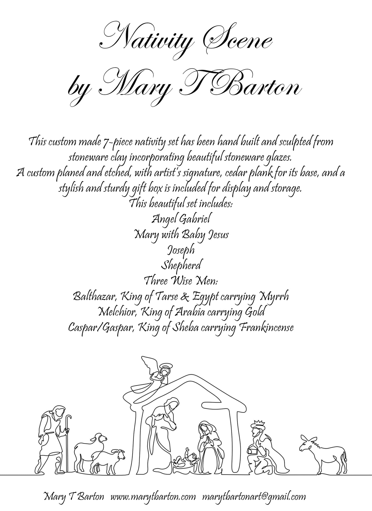 Nativity Set - 7 pc with cedar plank