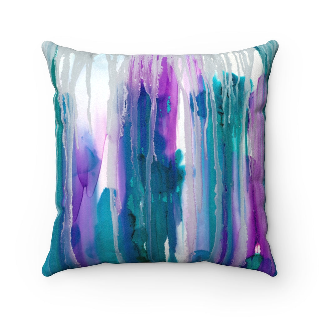 Silver Rain Faux Suede Square Pillow