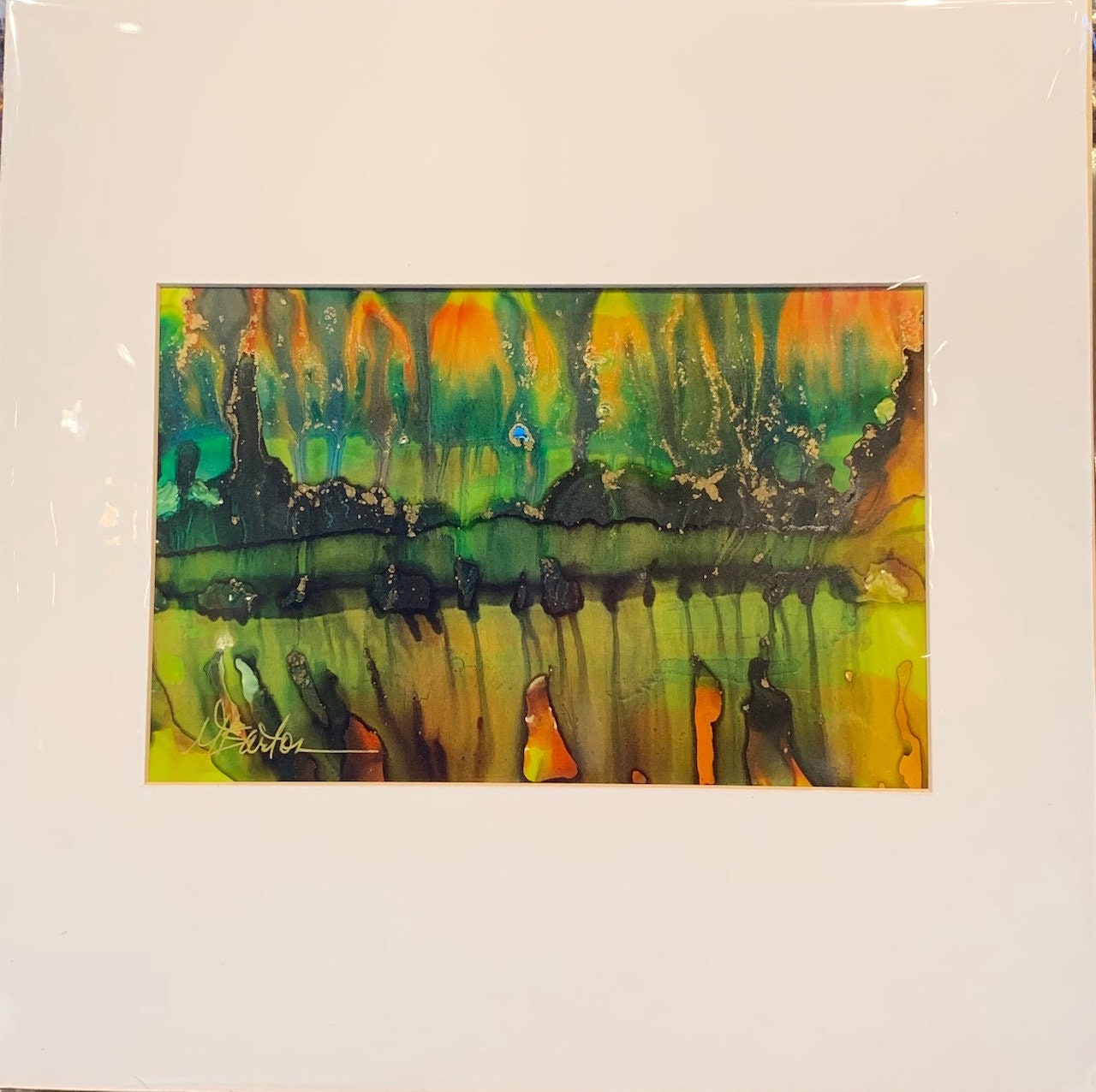 Original alcohol ink 12 x 12 "Emerald Wave"