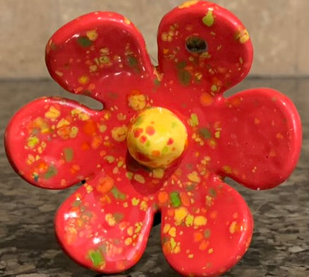Flower Art Stake - Red with Yellow center
