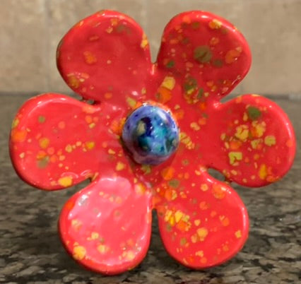 Flower Art Stake - Red with Blue center